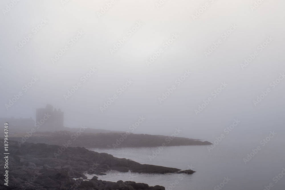 An Atmospheric Portencross Castle Covered in a Freezing Mist coming off the river.