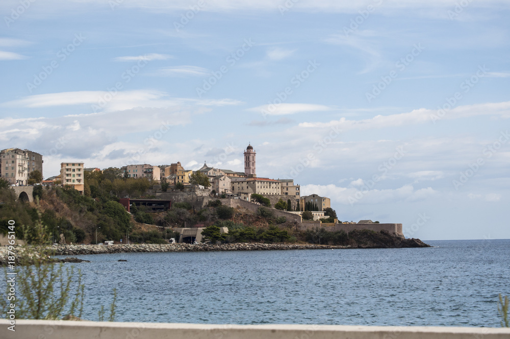 Corsica, 03/09/2017: lo skyline dell'antica cittadella di Bastia, la città alla base del Capo Corso, vista dal lungomare