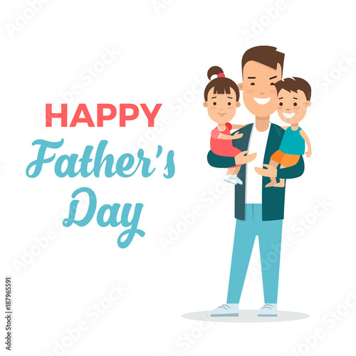 Father's day vector flat illustration. Father children Parenting
