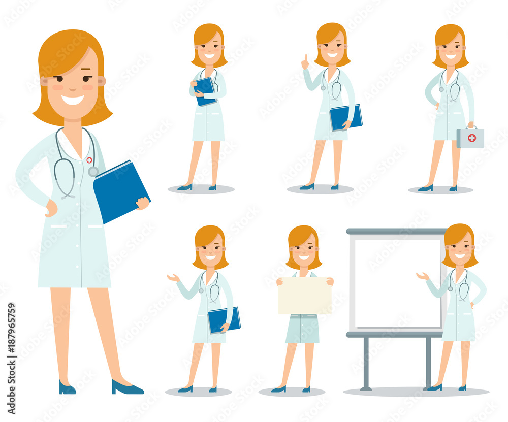 Flat female doctor nurse vector illustration Healthcare concept.