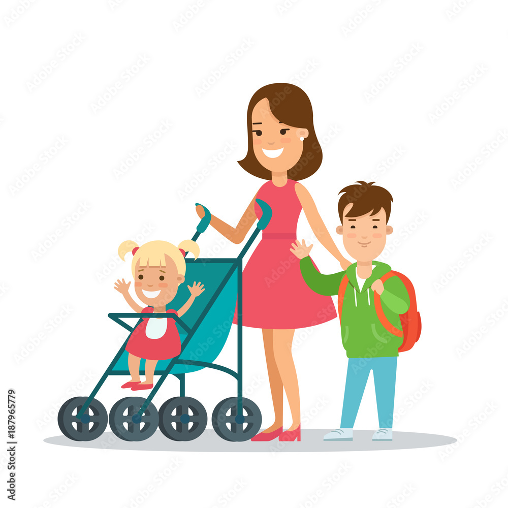 Flat Family parent Mother children baby woman parenting vector Flat Family parent Mother children baby woman parenting vector