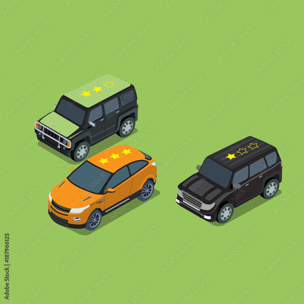 Naklejka premium Flat 3d isometric high quality city road transport set rating