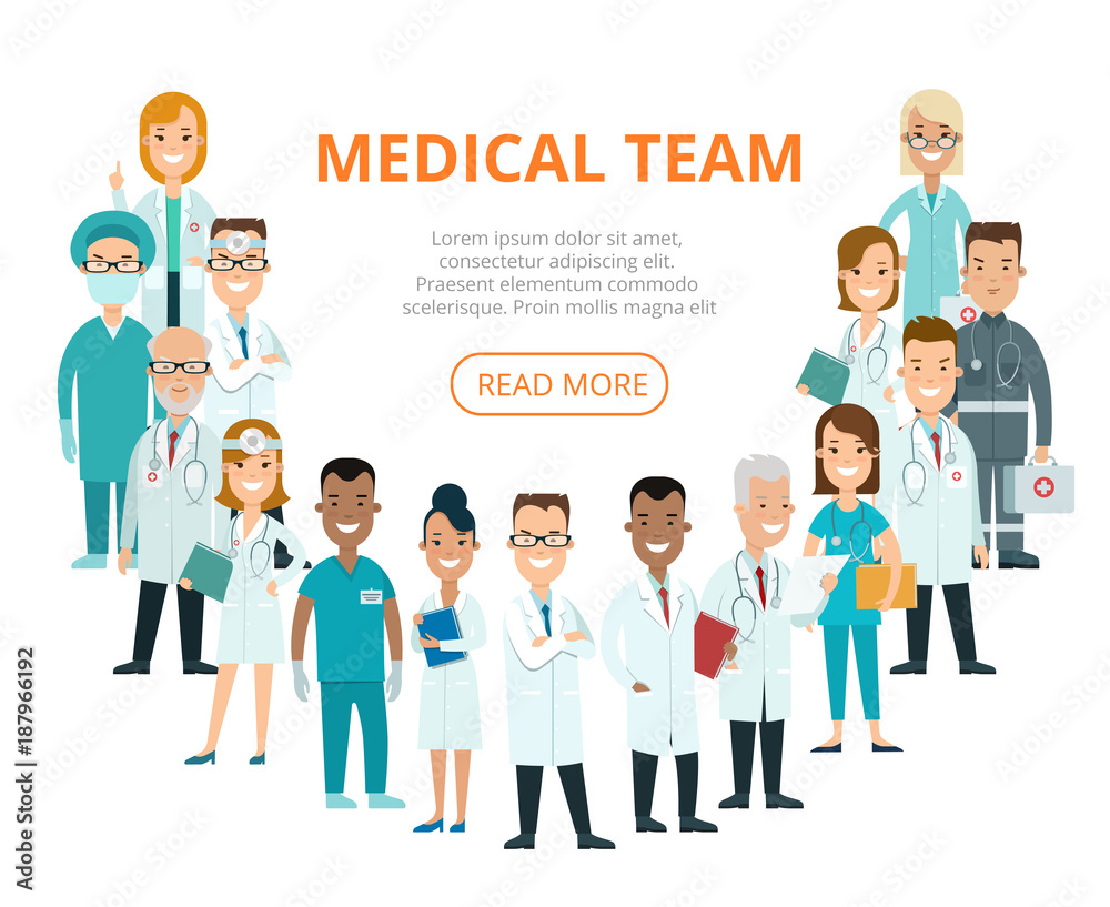 Flat male female doctors nurses medical team healthcare vector Flat male female doctors nurses medical team healthcare vector