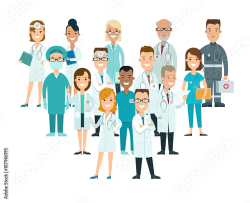 Flat male female doctors nurses medical team healthcare vector