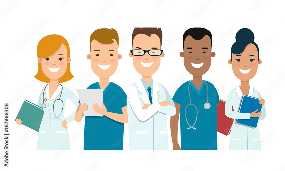 Flat male female doctors nurses medical team healthcare vector Flat male female doctors nurses medical team healthcare vector