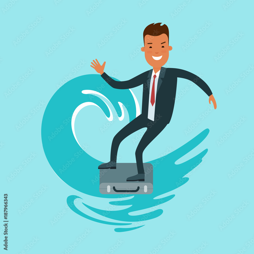 Flat businessman wave surfing vector. Successful Business Flat businessman wave surfing vector. Successful Business