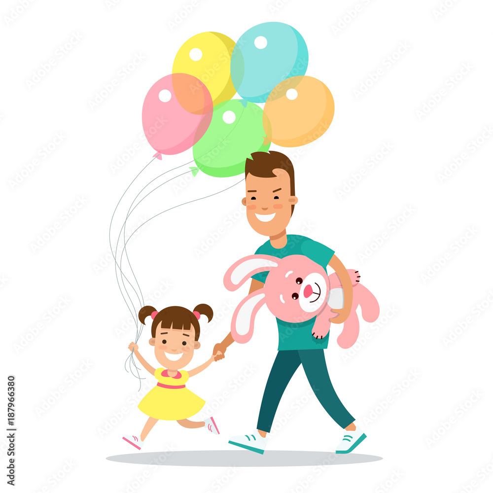 Flat Family children vector Father parenting illustration Flat Family children vector Father parenting illustration