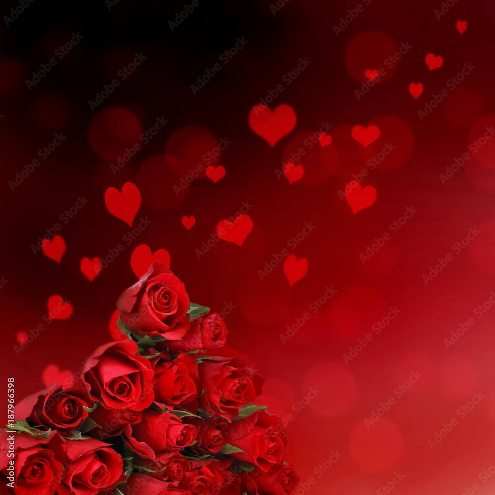 valentine card with red roses in abstract herats background valentine card with red roses in abstract herats background