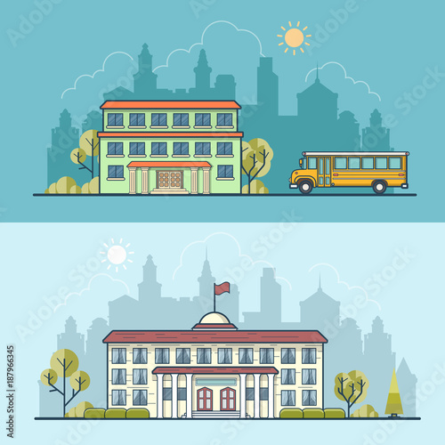 Flat school building municipal governmental vector architecture