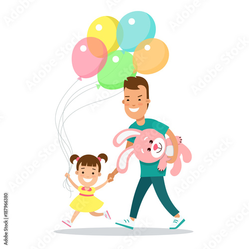 Flat Family children vector Father parenting illustration
