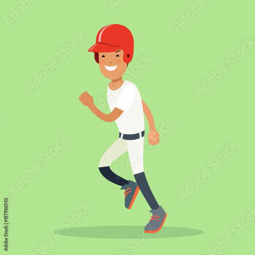 Flat baseball player sportsmen vector. Batter hitter running