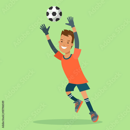 Leinwand Poster Flat football soccer goalkeeper goal ball jump vector character