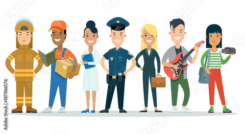 Flat professional people character vector profession set