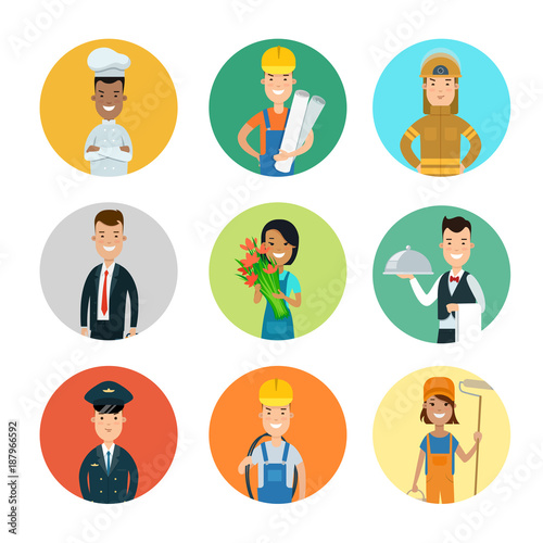 Flat professional people character vector profession userpic set