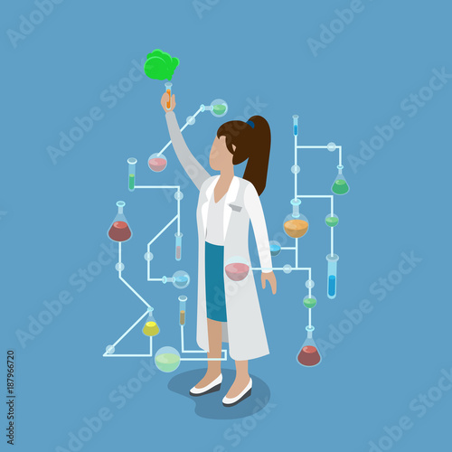 Canvas Print Science lab experiment research chemical flat isometric vector