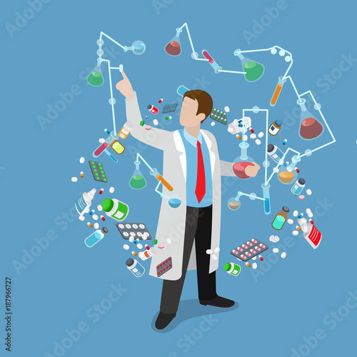 Science lab experiment research chemical flat isometric vector