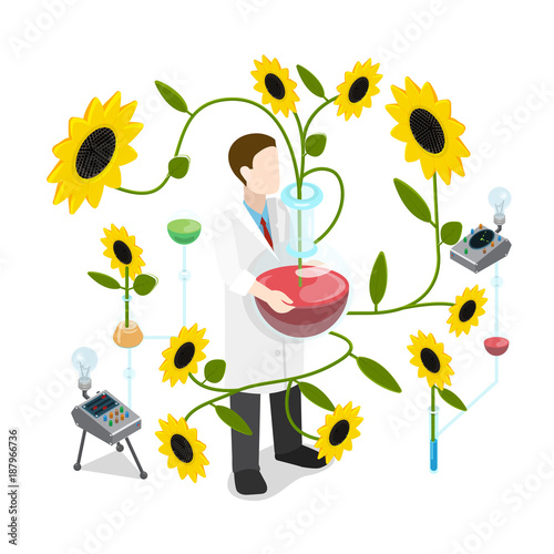 Flat style scientist pharmaceutics biology isometric vector