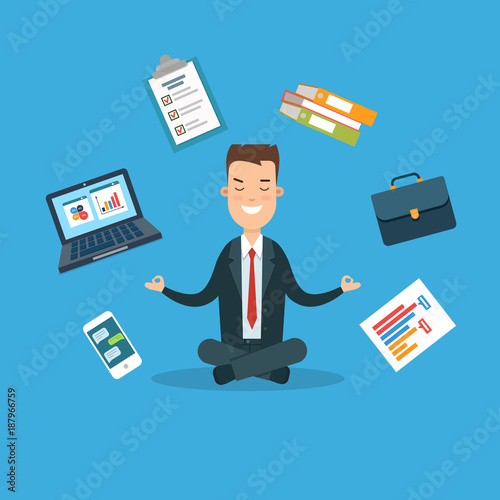 Project management business concept flat vector icons Lotus Pose
