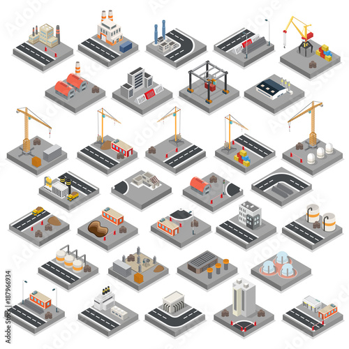 Power energy plant factory industrial exterior Flat 3d isometric