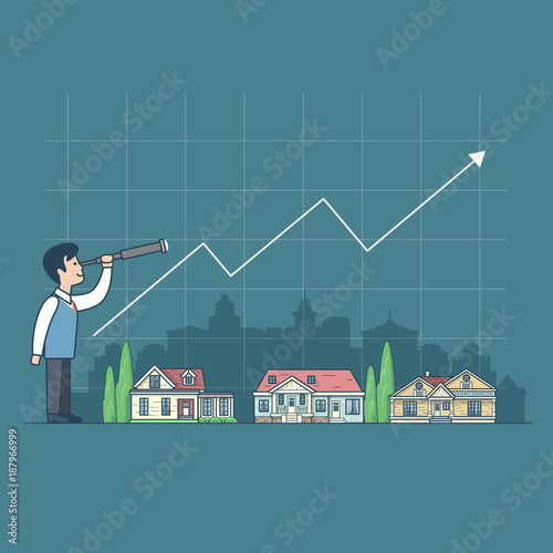 Flat linear countryside houses buildings vector real estate