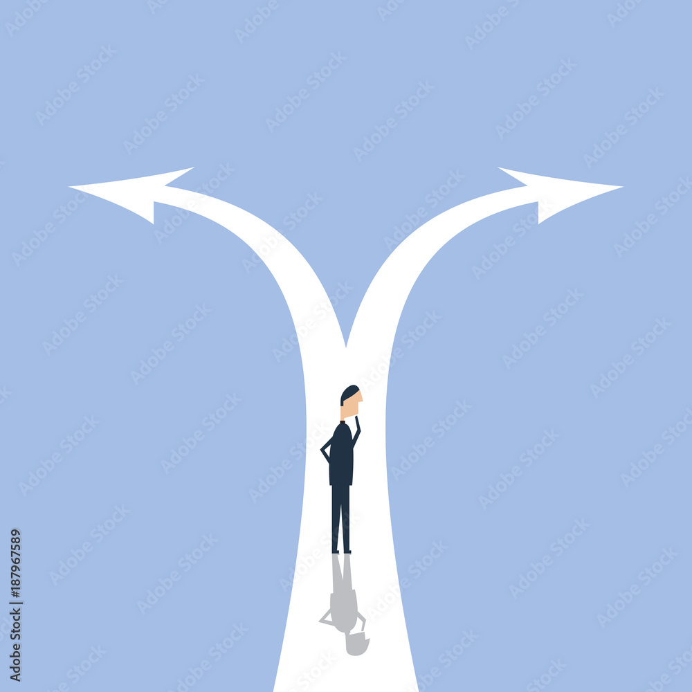 Businessman leader to decide on the two-way road, vector illustration. Royalty free stock images. Businessman leader to decide on the two-way road, vector illustration. Royalty free stock images.