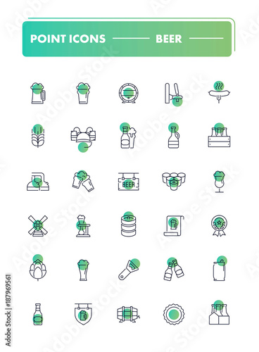 Set of 30 line icons. Beer 