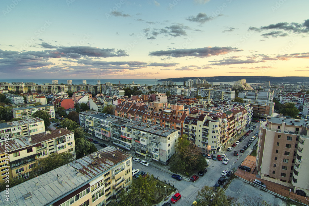 Seascape of Varna, downtown of Varna aerial view.