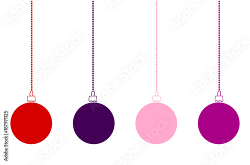 christmas ornaments balls in flat red and purple colours