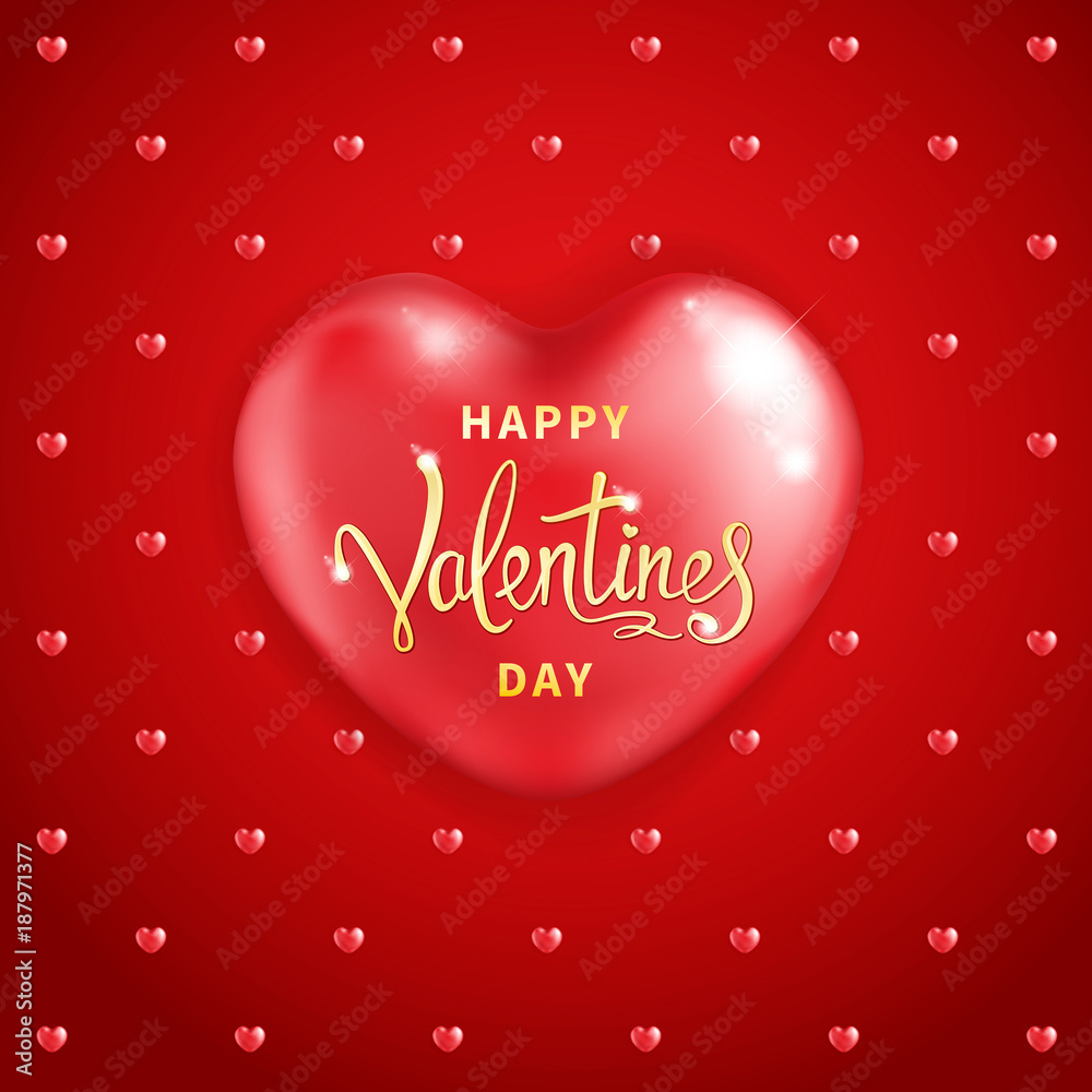Big red heart and the words Happy Valentines Day. Symbol of love.Template for greeting card, calendar, banner, poster, invitations, advertising, announcements of sales by 14 February.