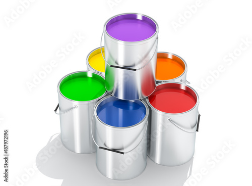 Silver Paint Buckets - 3D Rendering 