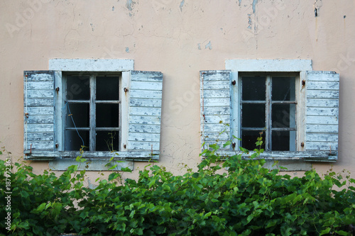 Old windows in Budva, Montenegro 