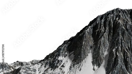 beautiful mountain peak with snow isolated on white background with empty space