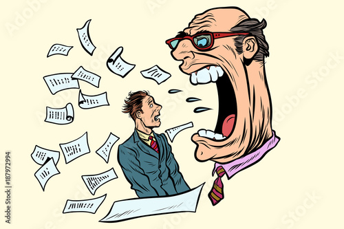 the boss yells at a subordinate. work and business