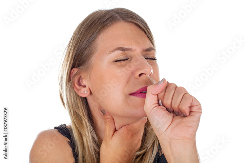 Young woman having sore throat