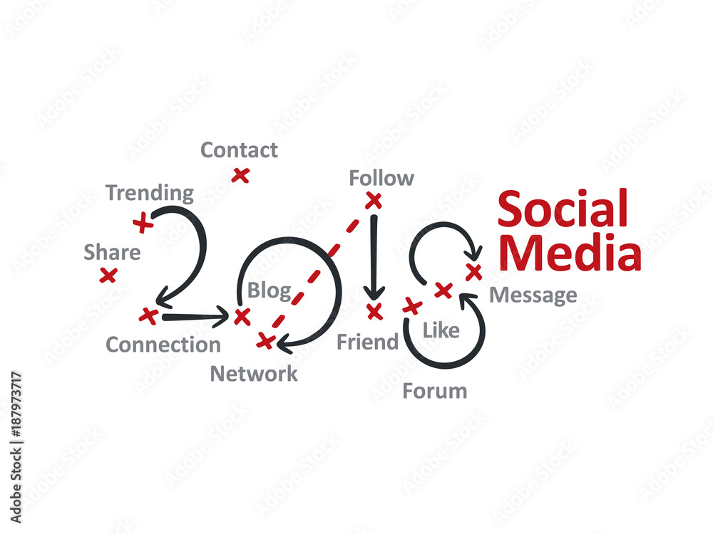 Social Media 2018 red marks white background vector