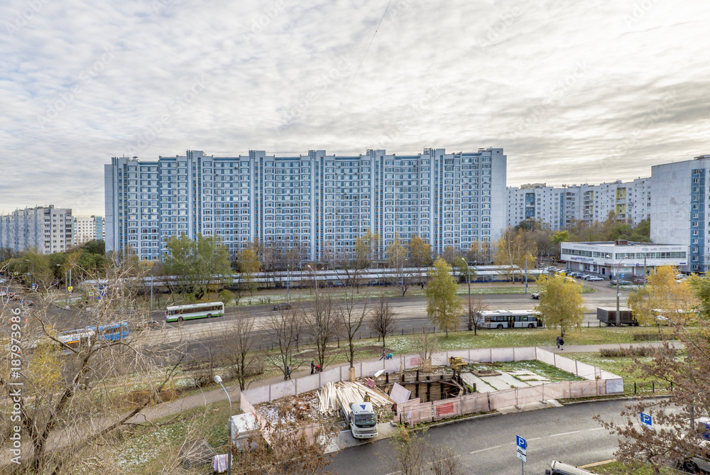 Modern residential high-rise houses in new districts of Moscow\