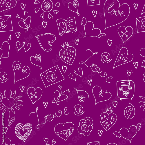 Valentines Day. Large icons set. Seamless pattern