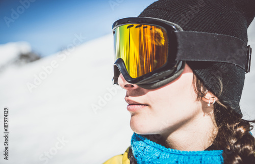 Snowboarder watching landscape