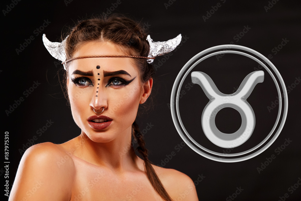 girl with original makeup like a zodiac sign Stock Photo | Stock