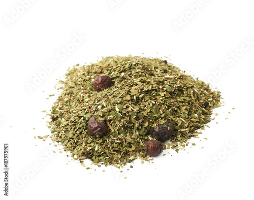 Pile of mate tea leaves isolated