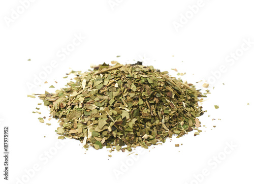 Pile of mate tea leaves isolated