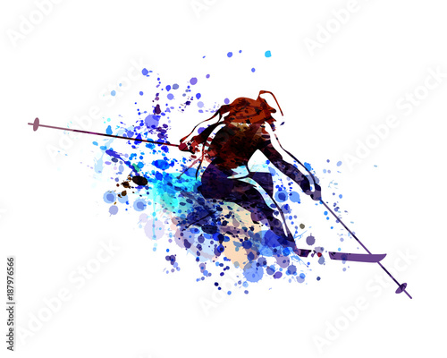 Vector watercolor silhouette skier