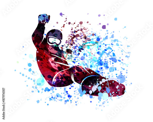 Obraz na płótnie Vector watercolor silhouette snowboarder