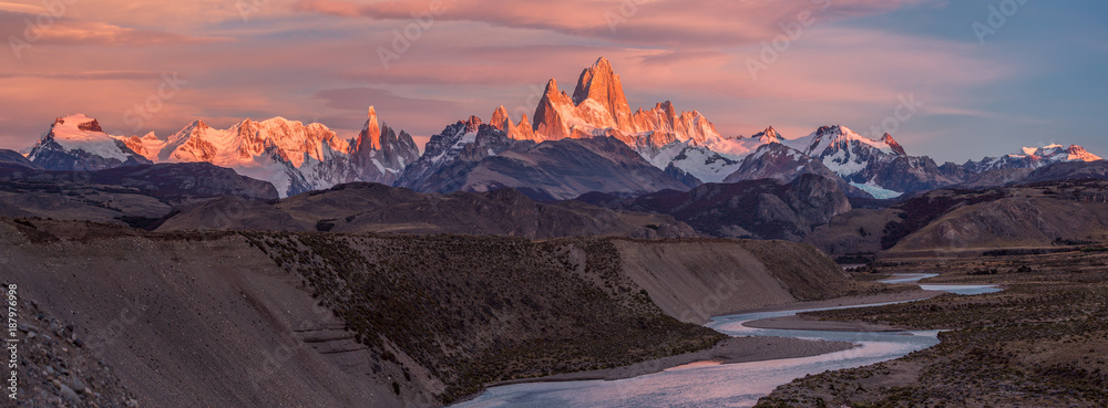 Fitz Roy mountain near El Chalten, in the Southern Patagonia, on the border between Argentina and Chile. Sunrise view