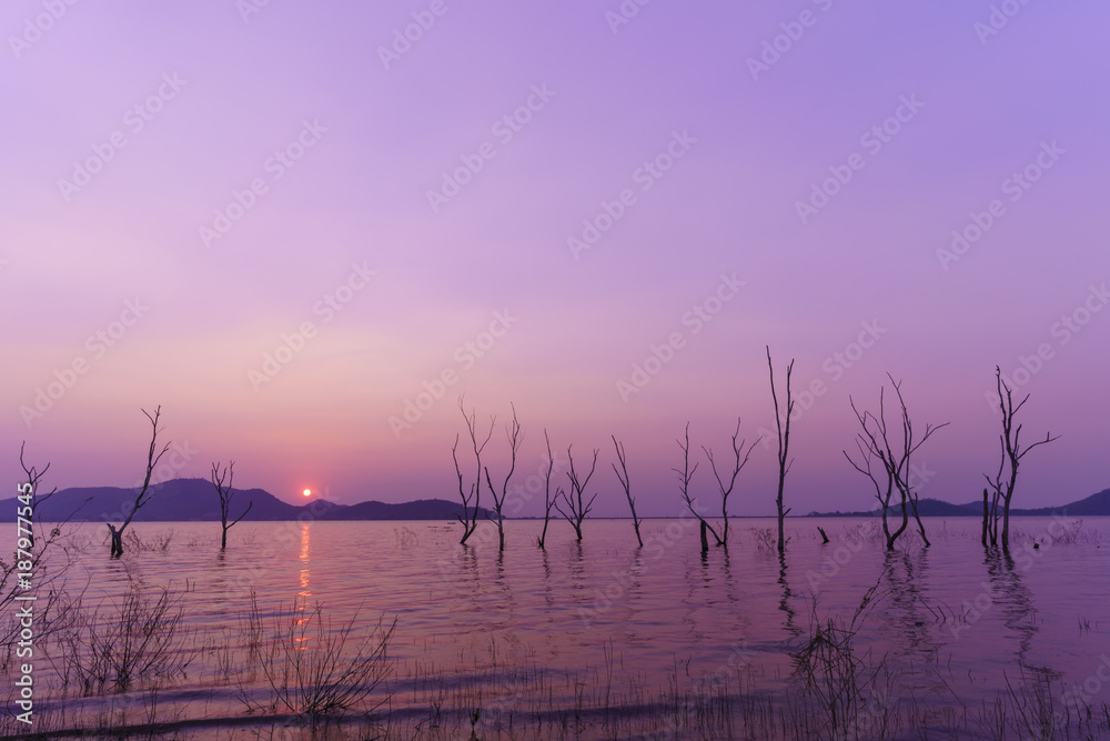 Colorful sunset in Bang Phra reservoir , Chon Buri , Thailand