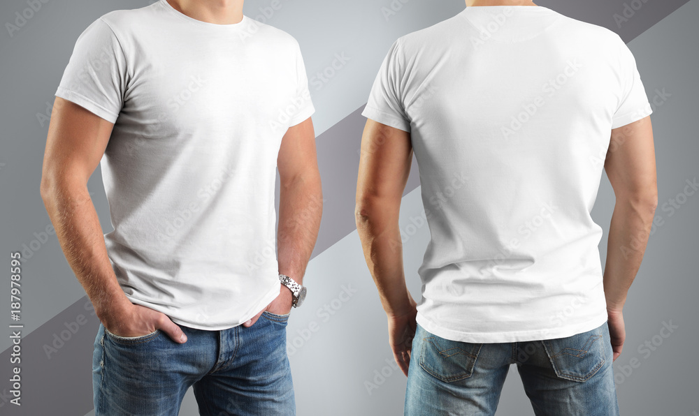 Mockup white t-shirts on the man, pose in front and back. Stock Photo ...