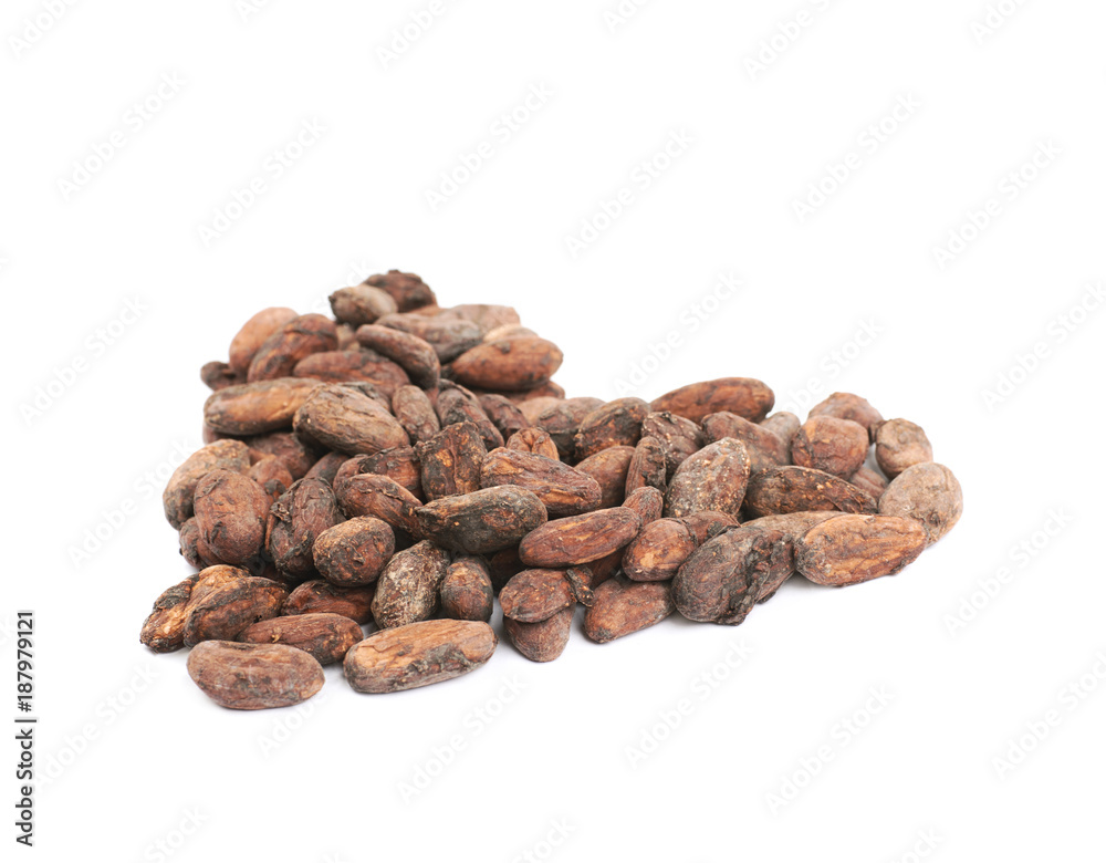 Heart shape made of cocoa beans isolated Heart shape made of cocoa beans isolated