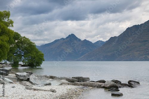 Photography Queen Town Wakatipu lake after sunset sky New Zealand natural landscape backgrou