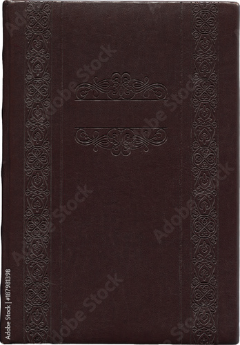 Old dark brown leather book isolated on a white