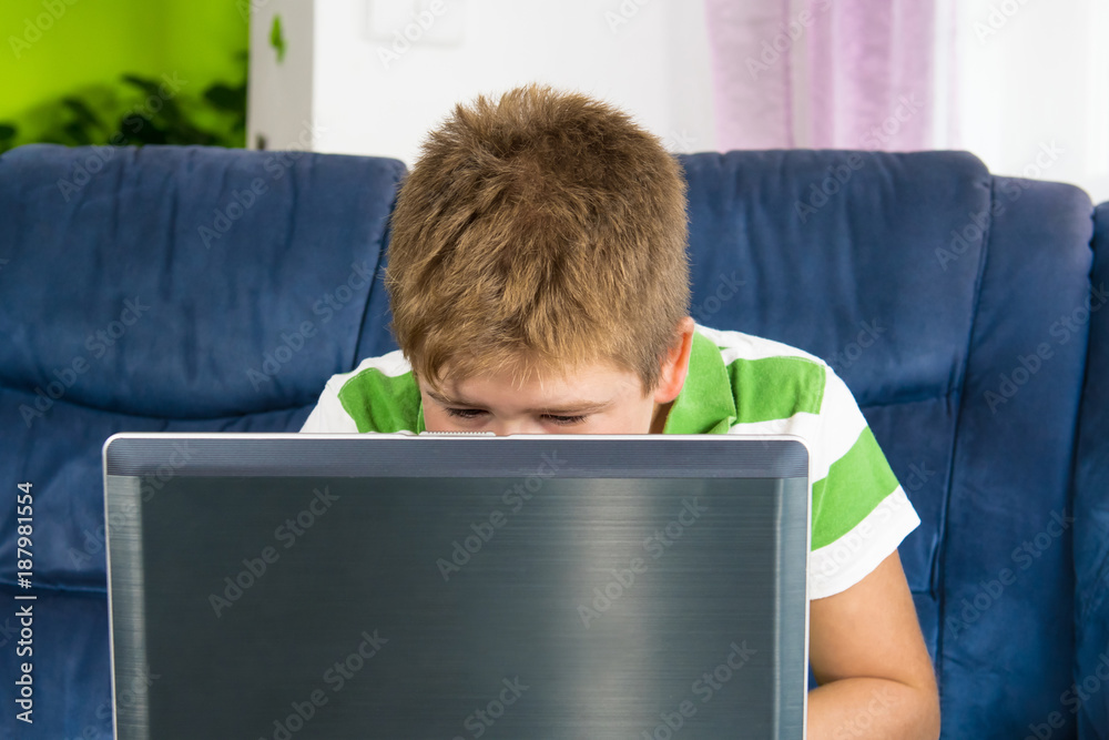 Obese little boy sitting at the computer. Obese little boy sitting at the computer.
